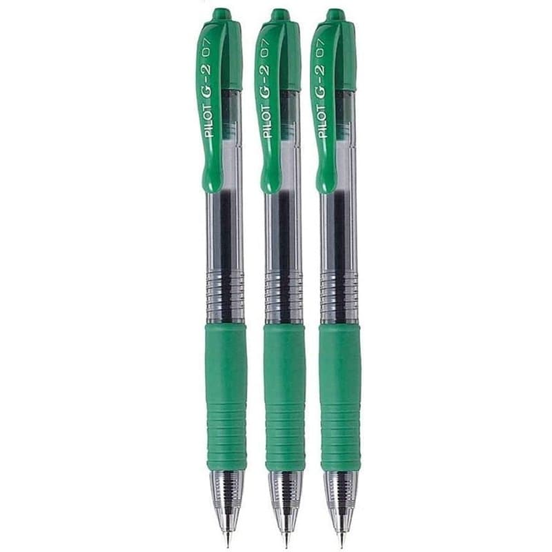 Pilot G2 07 Lot de 3 stylos roller verts rechargeables à encre gel pointe fine rétractable Pointe 0,7 mm Largeur de trait : 0,39