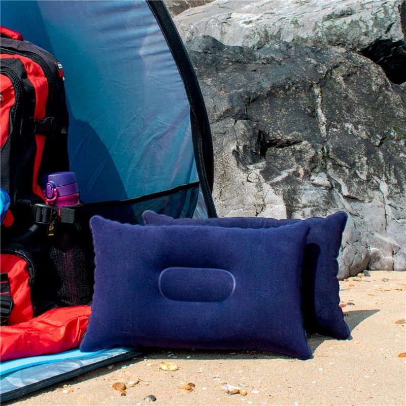 TRIXES Coussin d'oreiller de Voyage Gonflable Doux Bleu Marine pour Camping – Oreiller Compact Gonflable pour Plage, Chaise Long