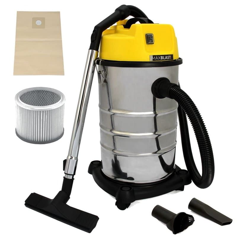 Monster Shop Aspirateur Industriel de 30 litres 1400W en Acier Inoxydable et Accessoires, Aspirateur Sec & Humide, Sac à poussiè