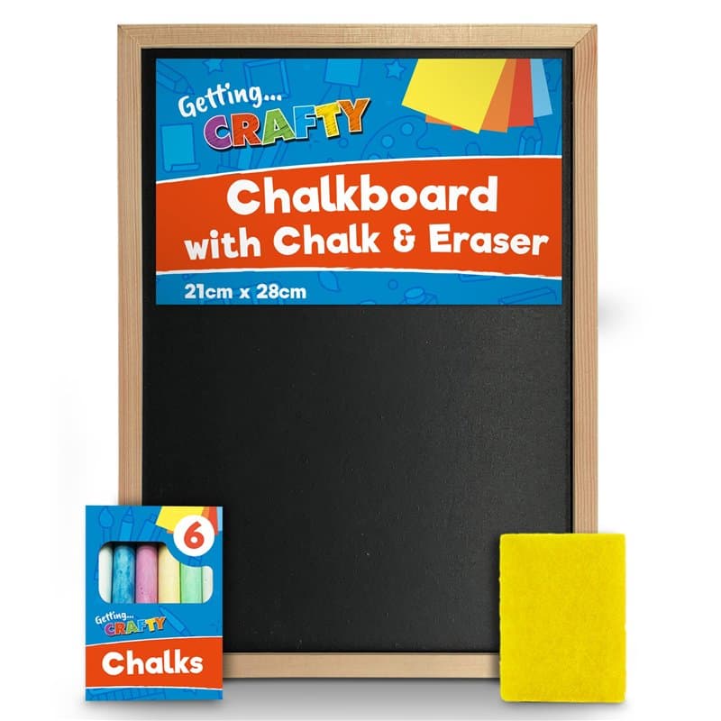 Tableau noir pour enfants | Petit tableau noir de 21 x 28 cm avec gomme et 6 craies | Mini tableau noir pour murs | Tableau noir