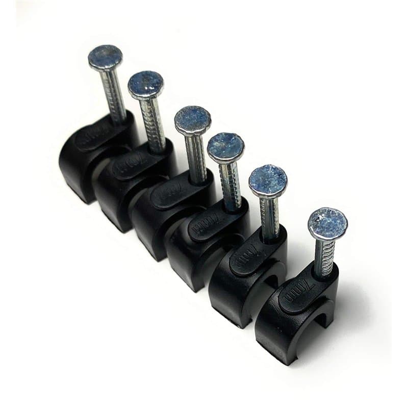 Lot de 100 clips de câble ronds noirs avec clous de fixation, type K (7 mm)