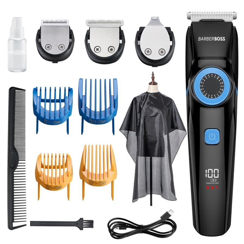 BarberBoss Professional 3-1 tondeuse à cheveux, barbe et détails, kit de toilettage pour hommes avec cadran de précision, écran