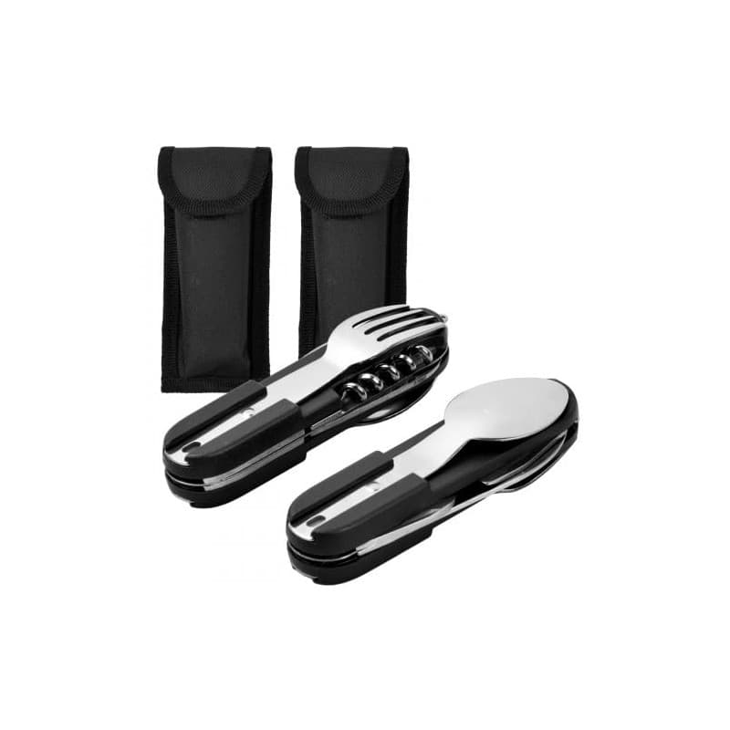 Dokeno 2 Pièces Vaisselle Pliante en Acier Inoxydable, Couverts de Camping Portable avec Sac Oxford, Couvert Multifonction Campi
