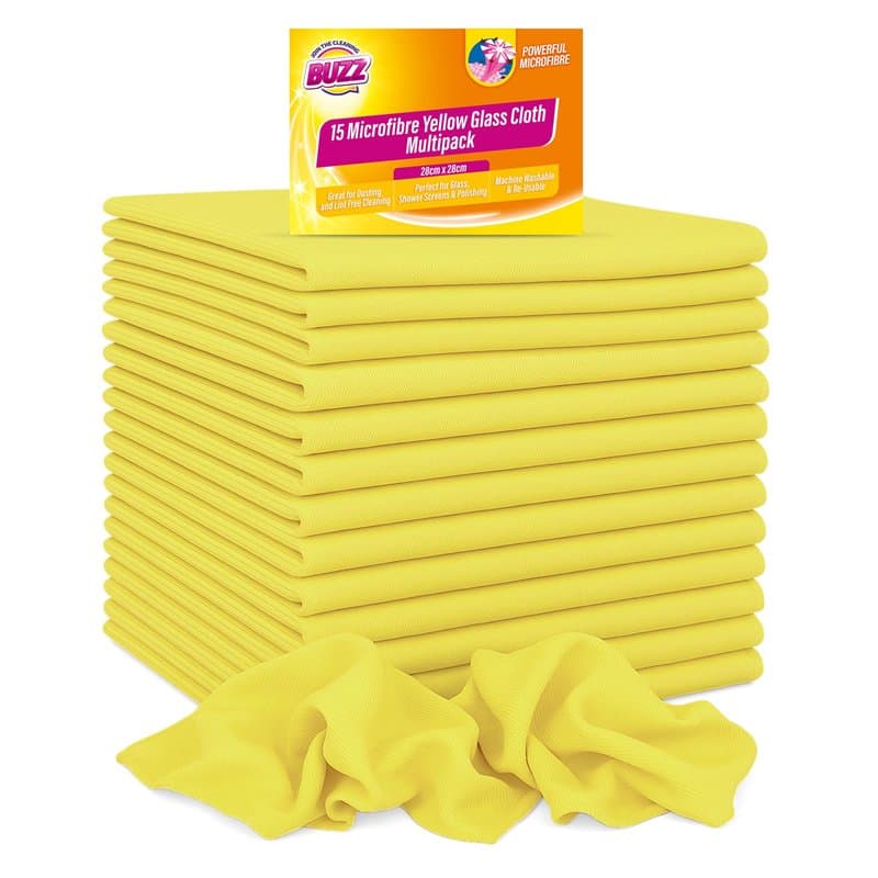 Buzz Lot de 15 chiffons en microfibre pour vitres et miroirs - Sans traces - Doux pour la surface - Lingettes de nettoyage réuti