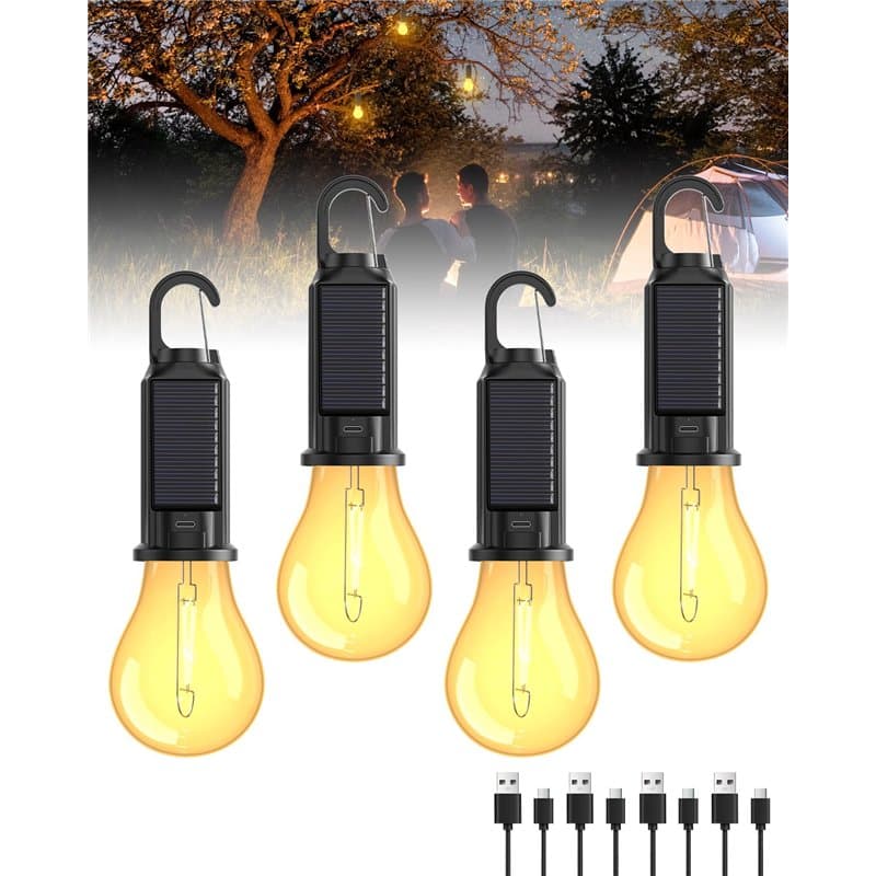 Lampe Camping Rechargeable, Lanterne de Camping Ampoule Rechargeable usb, Lampe Solaire Camping Rechargeable Luminosité Réglable
