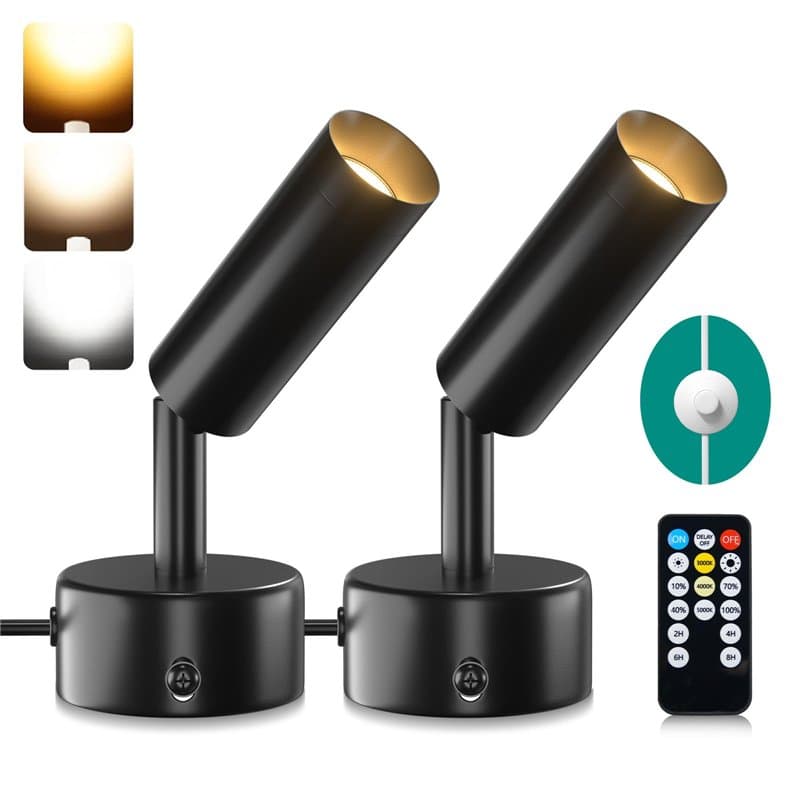 Lamptobe 5 W Applique Murale Interieur avec Interrupteur et Prise,Lot de 2 spots LED d'intérieur pour plantes et tableaux 3 000