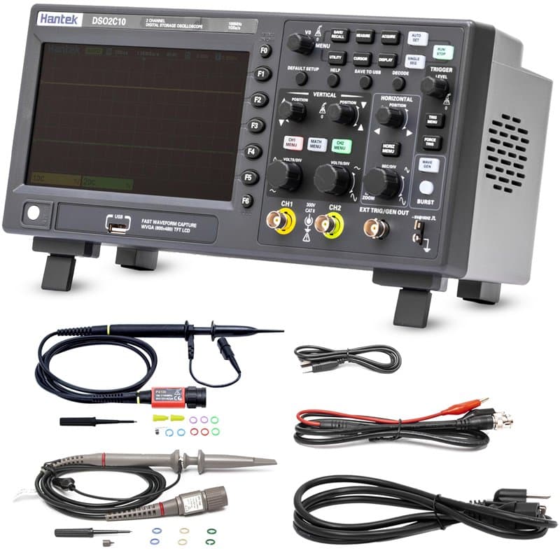 Hantek DSO2C10 Digital Storage Oscilloscope 100MHz Bandwidth 2CH Dual Channel 1GSa/s 8M Memory Depth with High Voltage Probre