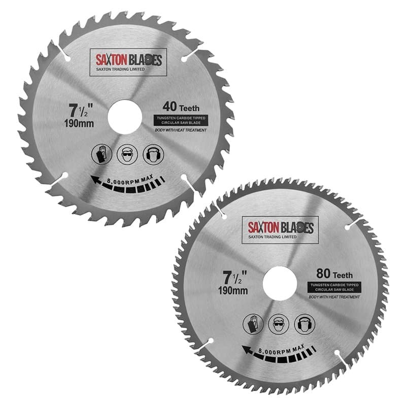 Saxton TCT190MXA Lot de 2 lames de scie circulaire à bois 190 mm pour Bosch, Makita, Dewalt