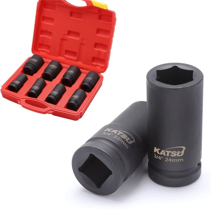KATSU Jeu de Douilles Profondes Impact 3/4" Drive 8 Pièces, Clé Métrique Robuste 22mm-41mm, Acier au Chrome-molybdène de Haute Q