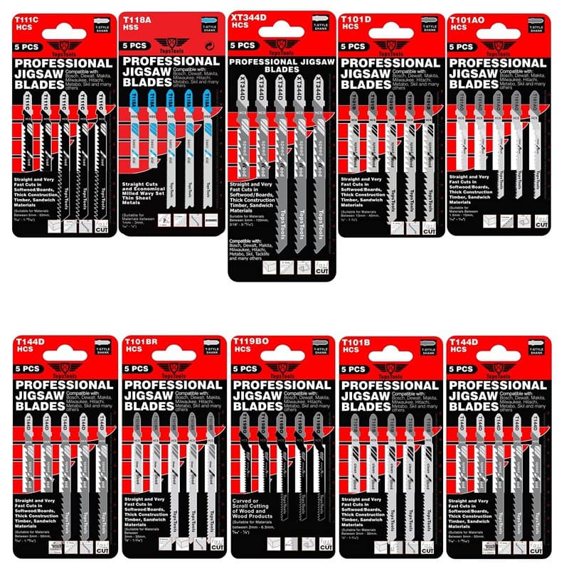 50 x TopsTools JSTTXK10 T101AO T101B T101BR T101D T111C T118A T119BO T144D XT344D Lames de scie sauteuse mixtes compatibles avec