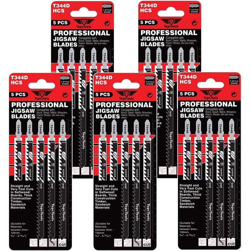 25 lames de scie sauteuse TopsTools JSTT344D_5 T344D 152 mm de long nettoyées et coupes rapides compatibles avec Bosch, Dewalt,