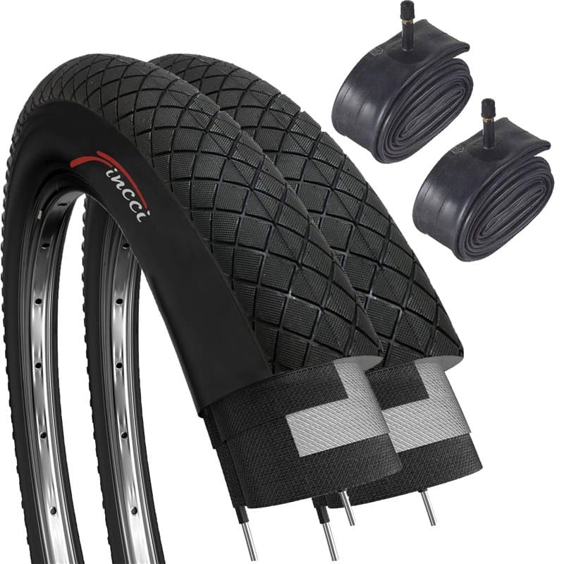 Fincci Pneu BMX 20 Pouces - Set Pneus 20 x 1.95 Pouces avec Chambre à Air 20 Schrader, Pneu 53-406 pour Velo Enfant, BMX Freesty