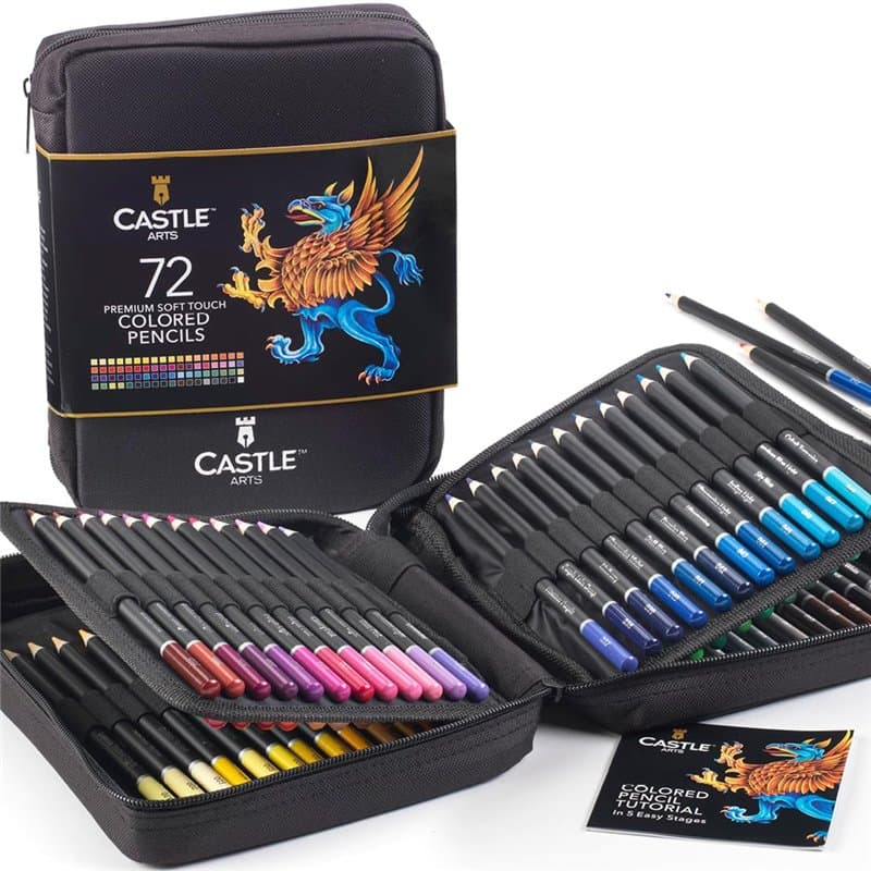 Castle Art Supplies Set de 72 Crayons de Couleur | Mines Tendres Colorées pour Adultes – Artistes, Professionnels et Coloristes