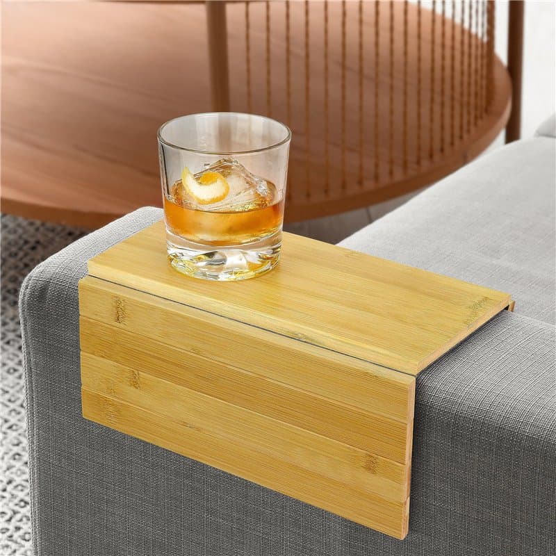 Accoudoir de canapé pliable en bambou pour boissons, bol, collation, magazines, télécommande - Protection de canapé, ordinateur