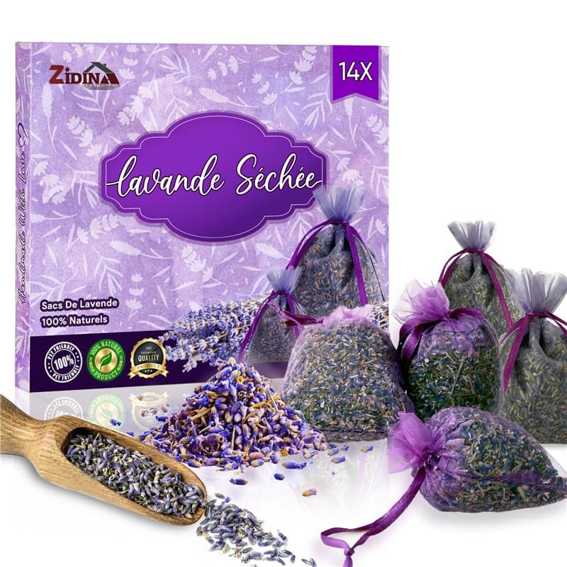 ZIDINA Sachets Parfumés Lavande - 14 Sachets de Lavande Séchée pour Maison, et Voiture – Sachet Lavander Armoire, Désodorisant N