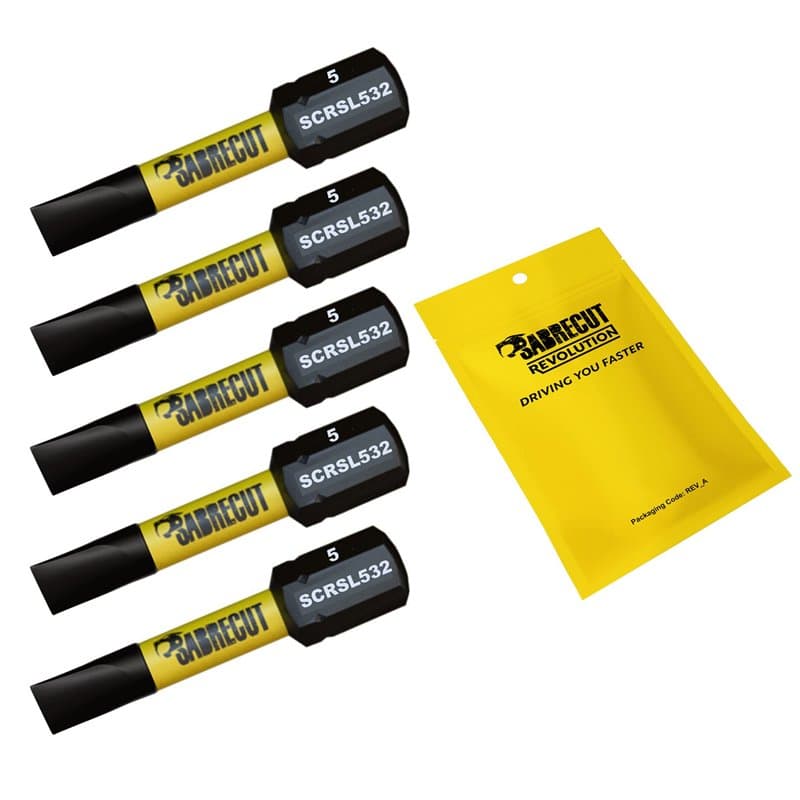 5 x SabreCut SCRSL532_5 32 mm SL5 Jeu d'embouts de tournevis à percussion magnétique à fente Single End Heavy Duty Compatible av