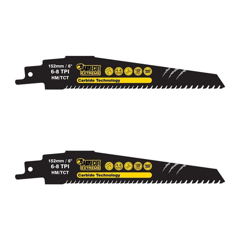 SabreCut SCRS956XHM_2 Lot de 2 lames de scie sabre en carbure de tungstène 6-8 TPI S956XHM Très rapide pour le bois et le plasti