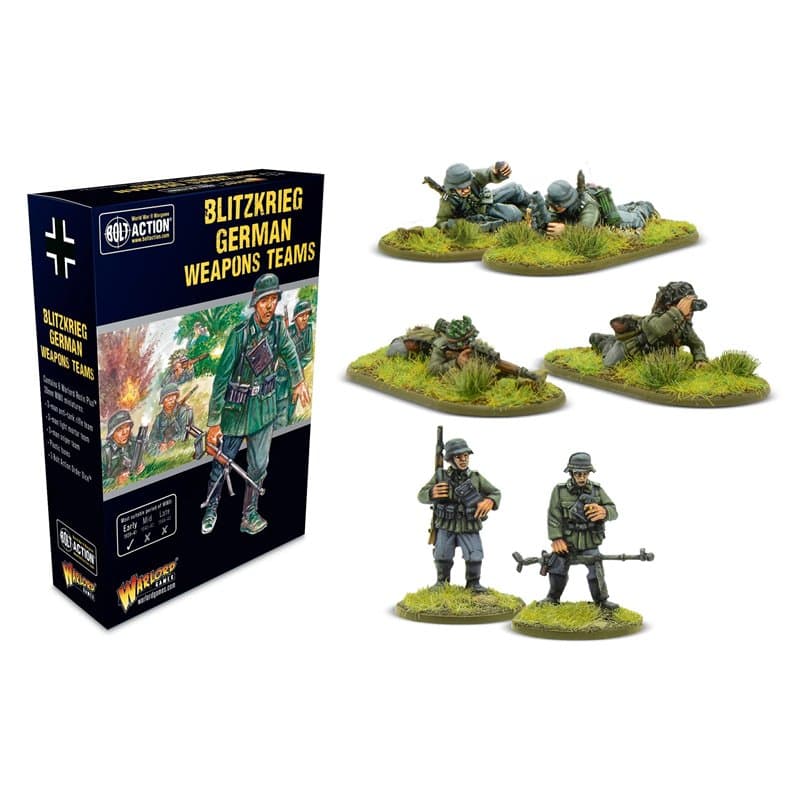 Warlord Games Blitzkrieg Équipes d'armes allemandes – Miniatures à l'échelle de 28 mm pour l'action de Boulon – Miniatures très