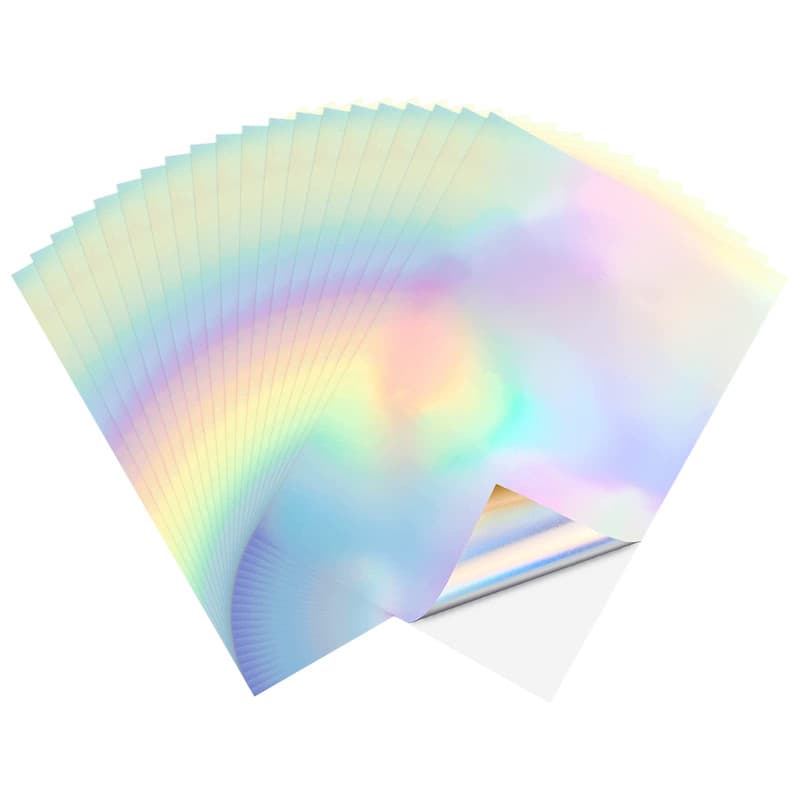 Cozlly 20 Feuilles Papier Autocollant pour Imprimante, A4 Papier Autocollant Holographique, Séchage Rapide, Papier Vinyle Imperm