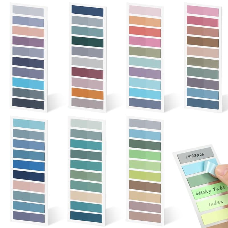 Euqvunn 1400 Pièces Marque Page Adhésif, 70 Couleurs Onglets Translucides, 7 Blocs, Sticky Note Tabs, Index Tabs Écriture & Repo