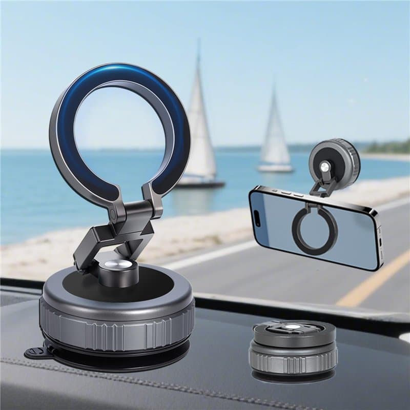 DIGI4U Support de téléphone magnétique à Ventouse, Rotation 360° 4 Axes, Fixation Rapide sur Mur, Miroir, Salle de Bain ou Voitu