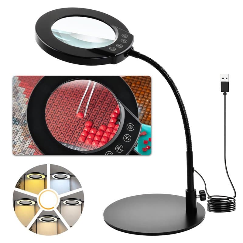 Mapille 10X Loupe avec lumière et Support, LED Lampe de Bureau avec 5 Températures Couleur, Lampe loupe à intensité Variable, 36