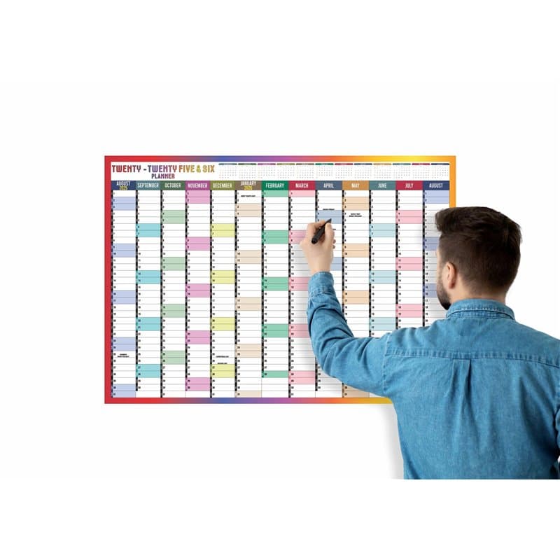 Grand planificateur mural 2025-2026 - Format A1 - Calendrier scolaire annuel - Grand planificateur annuel d'août à août - Année