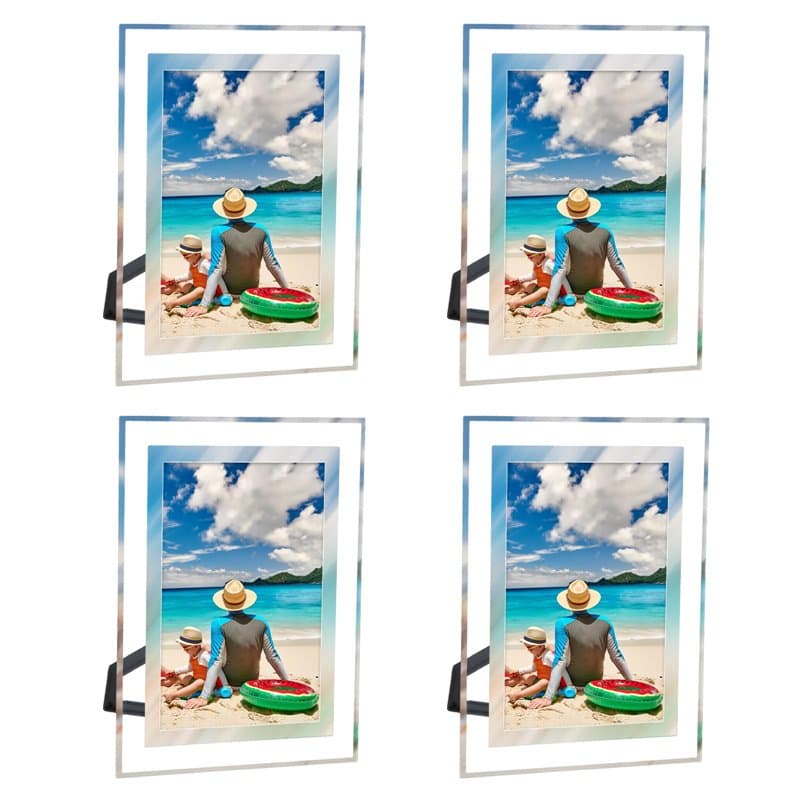 Culinavog Cadres Photo en verre Transparent, Cadre en Argenté, Glas Transparent à Poser sur la Table, Cadre Photo Verre pour Dip