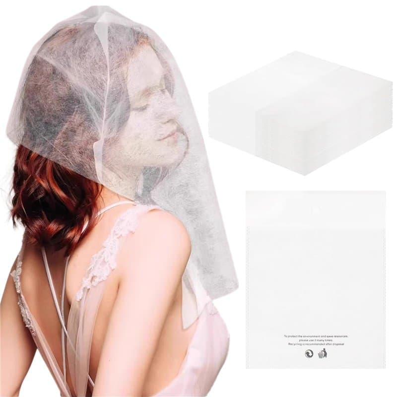 50 Pièces Bonnets d'Essayage Jetables en Non-Tissé, Protection du Maquillage et des Vêtements, Couvre-Visage Respirant pour Cabi