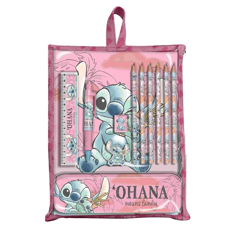 Disney Stitch Ensemble de Papeterie, Comprenant 5 Crayons de Couleur, Gomme, Taille-Crayon, Règle, étui à Stylos et Un Carnet de