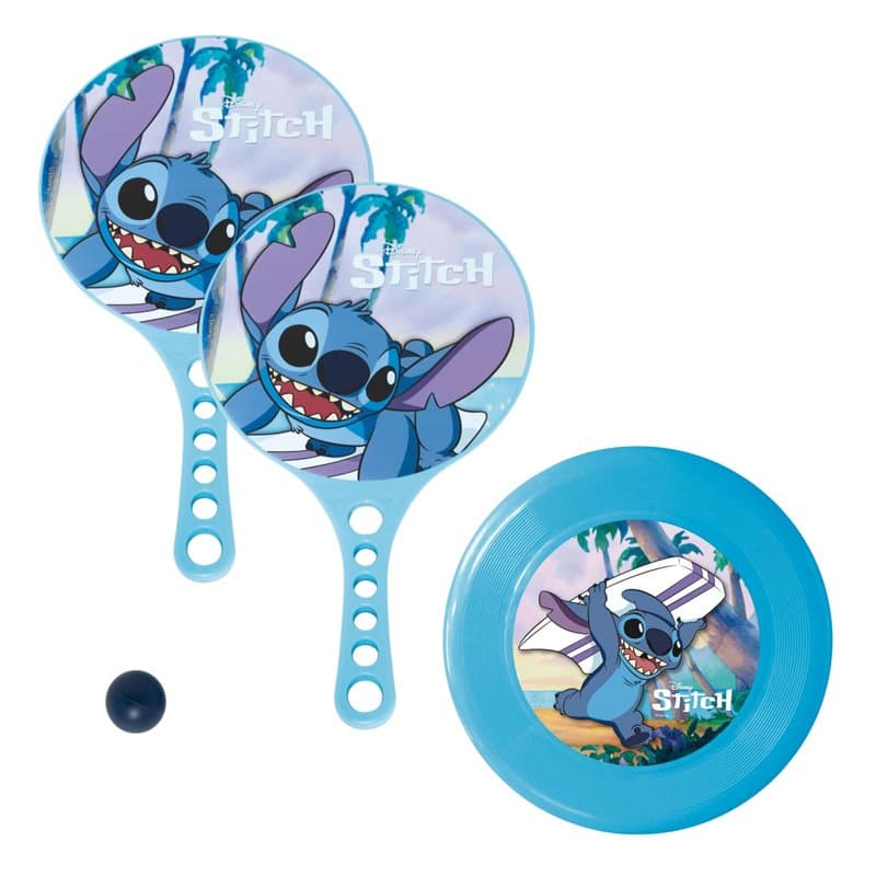Disney Stitch Raquettes de Plage avec Ballon et Frisbee, Ensemble Raquette et Disque de Lancer pour Enfants, Jouets de Plage pou