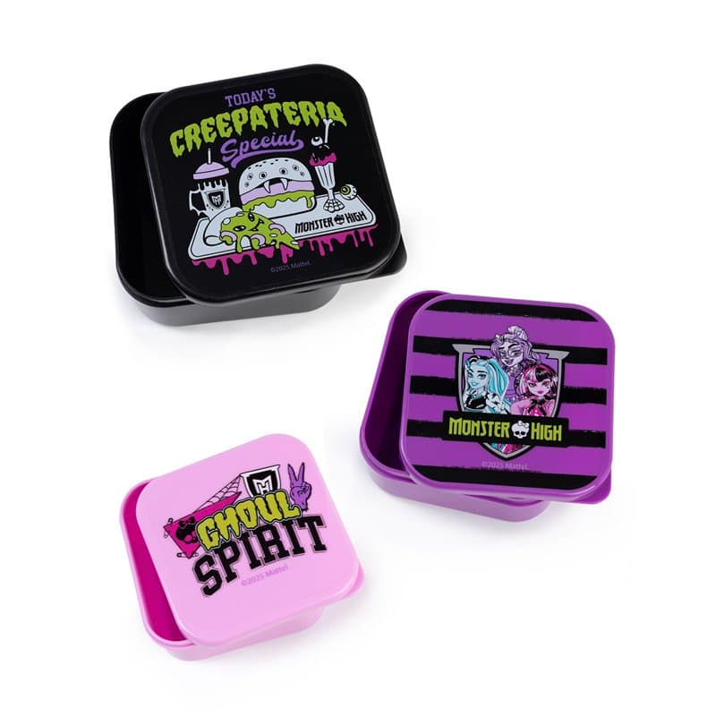 Monster High Ensemble de pots à collation empilables en hauteur, rose, noir et violet | 3 boîtes de rangement Creepateria | Ghou