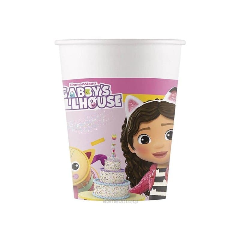 PROCOS Lot de 8 gobelets en papier pour fête sur le thème de la maison de poupée Gabby, 200 ml