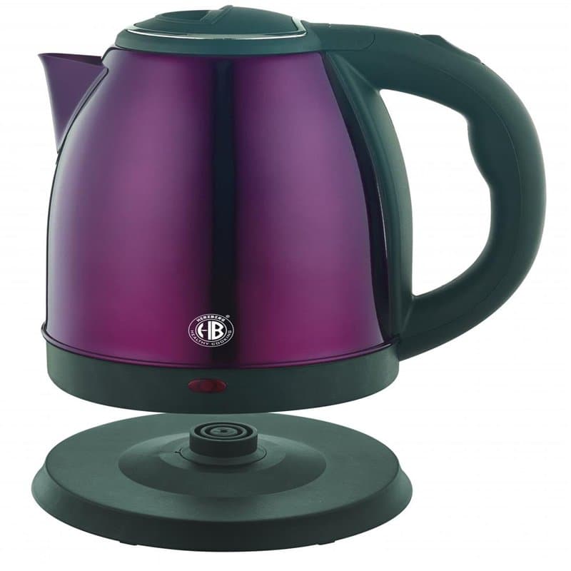 Herzberg, HG5011-PUR, Bouilloire électrique 1.8L INOX sans Fil Violet, résistance à Fond Plat 1500W, arrêt Automatique, Niveau d