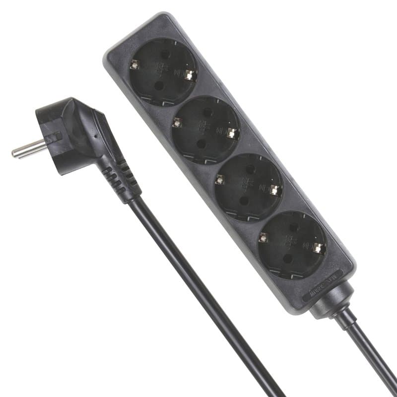 Perel Multiprise 4 Prises, Bloc multiprise parafoudre, 4 Prises électrique Schuko Type F Mise à la Terre Allemagne, câble de 1.5