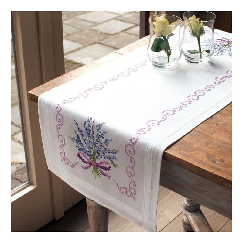 Vervaco Kit Point De Croix Pré-Imprimé Chemin De Table LAVANDE Broderie Kit Complet Adulte Loisir Créatif Maison Decoration Manu