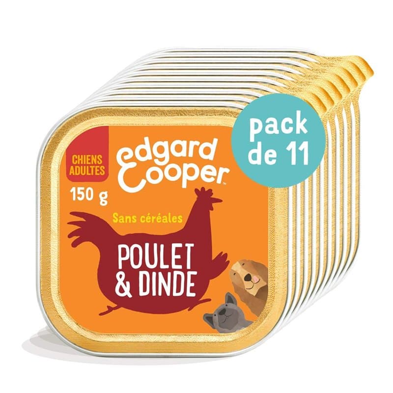 Edgard & Cooper Pâté Pour Chien, (Poulet & Dinde, 150g x 11), Sans Céréales, Viande fraîche et protéines de qualité, Vrais ingré