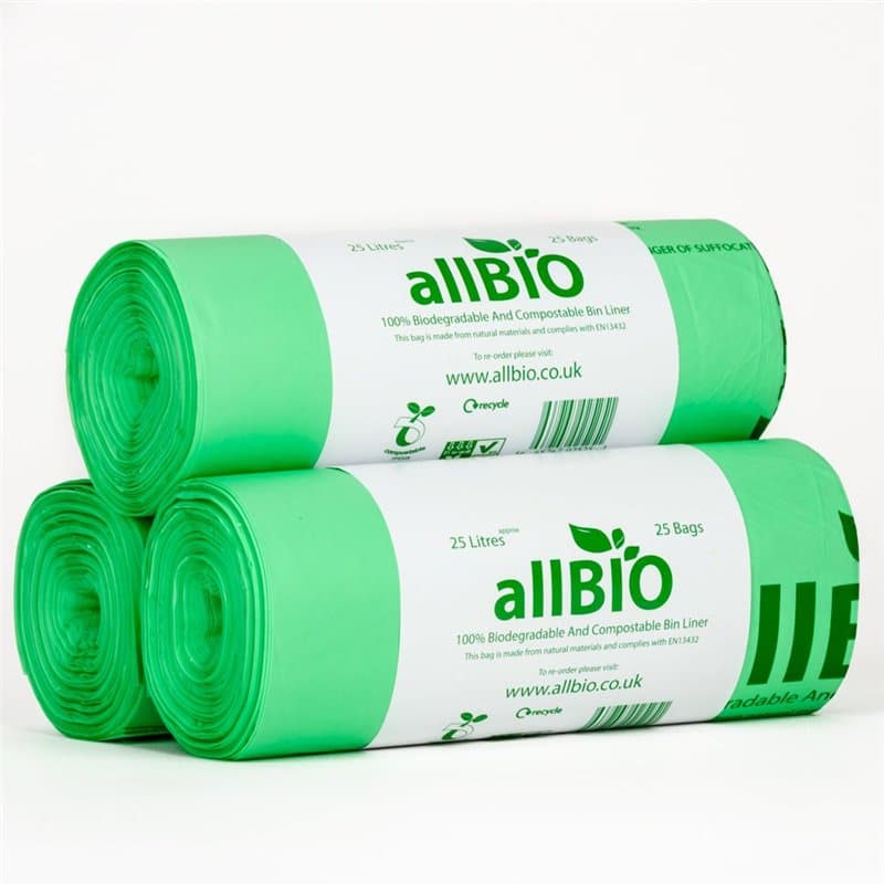 allBIO – Lot de 75 sacs poubelle 100 % biodégradables et compostables, 25 l