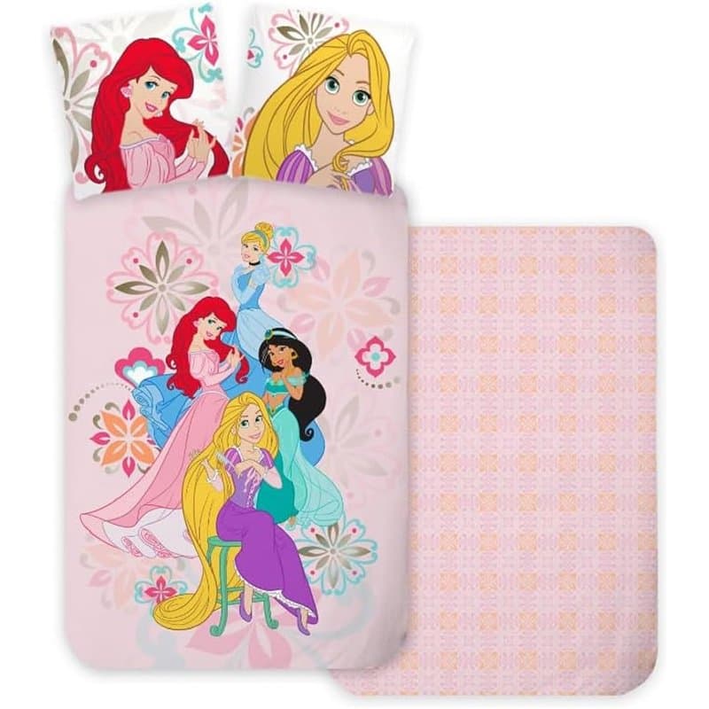 Parure Princesses Disney pour Lit Bébé ou Évolutif, Housse de Couette Réversible 100x135 cm + Taie d'oreiller 40x60 cm, 100% Cot