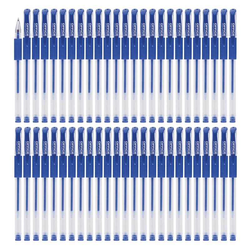 OFFICER PRODUCTS Lot de 50 stylos à bille gel - Couleur : bleu - Diamètre de la boule : 0,5 mm - Stylo gel - Encre résistante à