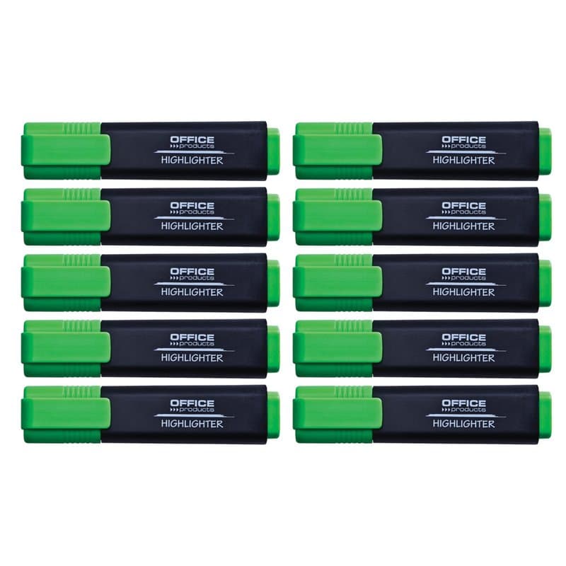 OFFICER PRODUCTS Lot de 10 surligneurs fluorescents - Couleur : vert - Encre non toxique - Pointe biseautée - Qualité supérieure