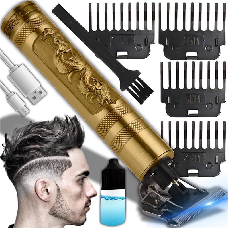 Retoo Tondeuse cheveux et barbe en acier doré avec jeu de douilles (1,5 2 3 4 mm) Tondeuse électrique pour homme, rechargeable p