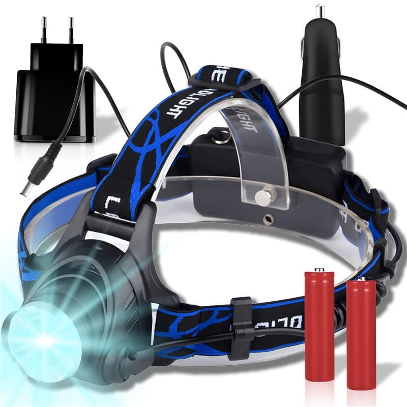 Retoo Lampe Frontale Rechargeable LED, Super Lumineux Étanche, Réglage Du ZOOM, 3 Modes De Fonctionnement, LED Rouge À L'arrière