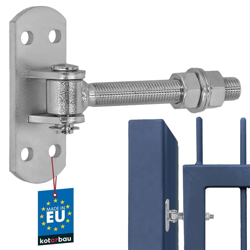 KOTARBAU Charnière de porte galvanisée Filetage M 16 mm avec trou oblong réglable avec plaque de fixation Charnière de portail a