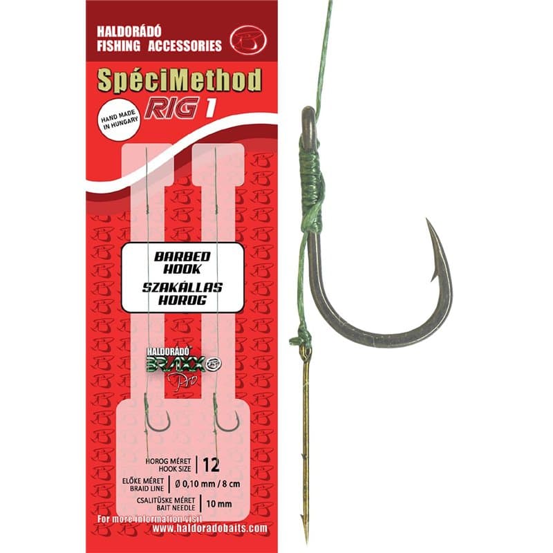 Haldorado SpéciMethod Rig 1, hameçon barbelé taille 12, ligne tressée 8 cm, aiguille à appât de 10 mm, bas de ligne de pêche fin