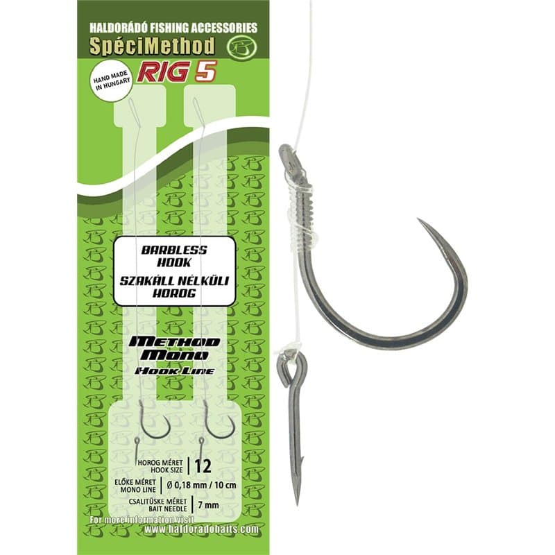 Haldorado SpéciMethod Rig5 Hameçon sans ardillon Taille 12 Ligne 0,18 mm Aiguille d'Appât 7 mm
