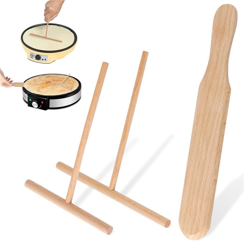 3 Pcs Spatule Crepe En Bois De Hêtre, Forme en T Spatule A Crepe Rake Crepe Spreader, Facile à Nettoyer Rateau Crepe, Etaleur Cr