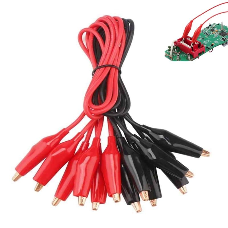 10pcs Soudé Fils de Test avec Pinces Crocodiles Câble de Test Isolé Clips à Double Extrémité, 50cm (Rouge, Noir)