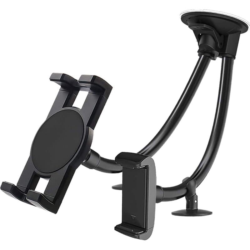 Support Voiture Telephone Double, woleyi Ventouse Support Tablette & Telephone pour Pare-Brise/Tablette de Bord avec Flexible de