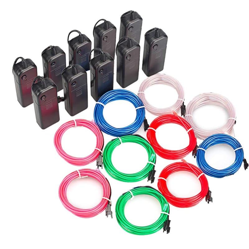Sunboia 10x1M Fil Néon à Pile EL Câble Guirlande Lumineuses 3 Mode Éclairage Fix Clignotant Stroboscope Tube Fluo El Wire Déco V